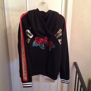 NWT Victoria's Secret LOVE PINK Sequin Roses Bling Hoodie Sweatshirt L